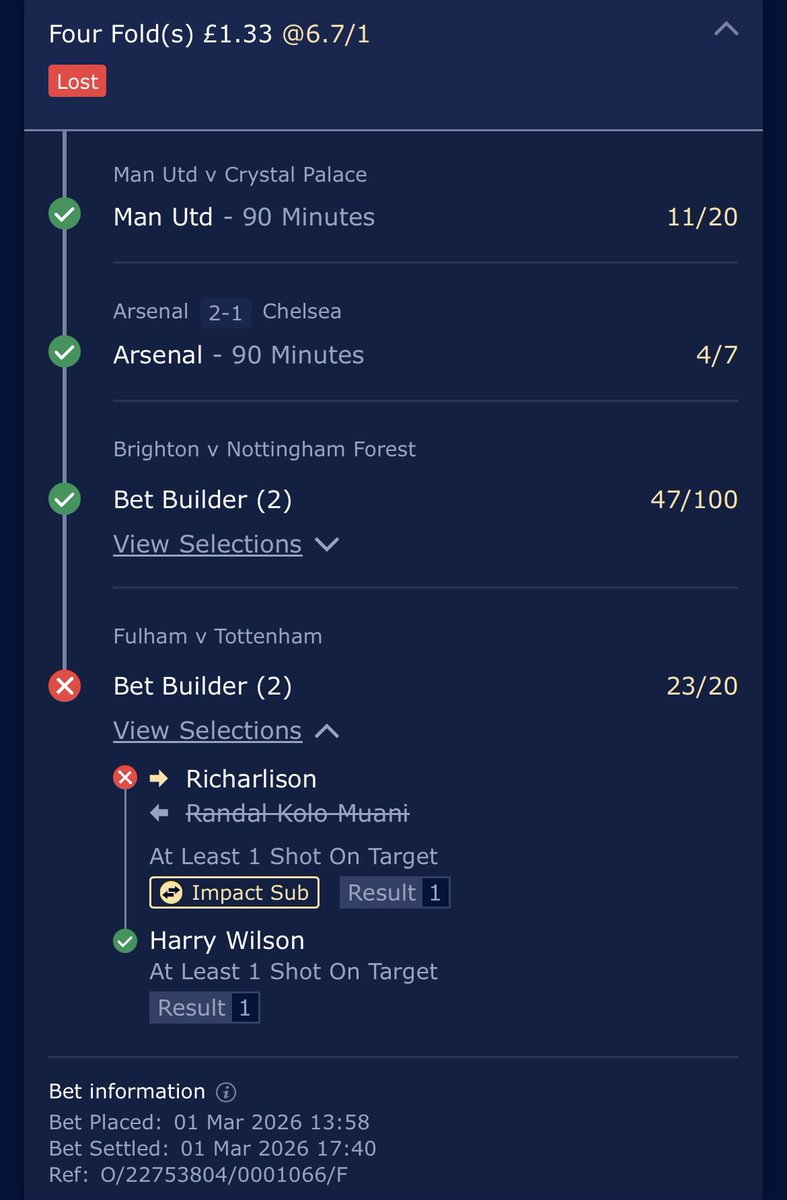ColdParlays's tweet photo. @WilliamHill @williamhillire I want this bet updated it is a winner. Ye have the wrong stat on Richarlison he came on for kolo muani https://t.co/9eUA1mnt35