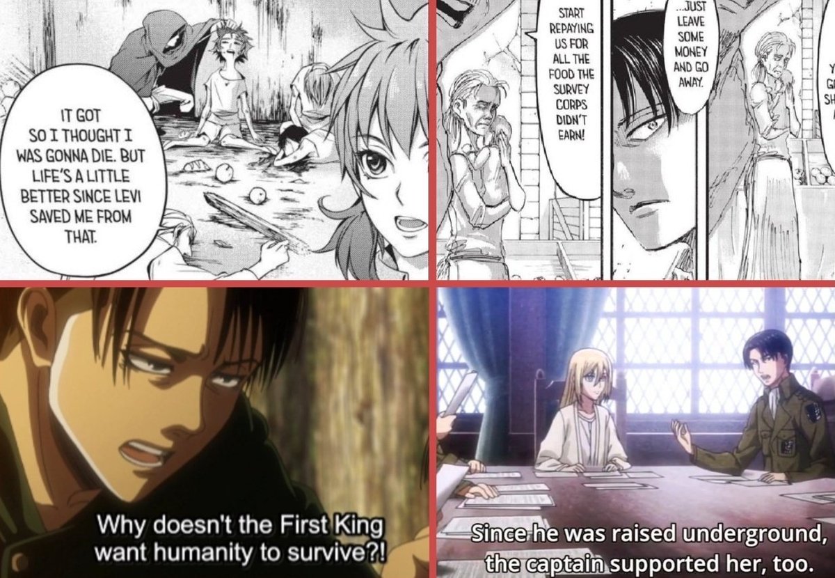 Again, just bcz Levi survived doesn't mean he didn't sacrifice every part of himself physically &amp; mentally for humanity. Some sacrifices are not only made through death, but also through surviving, living with the memories, &amp; still DECIDING to continue HELPING!