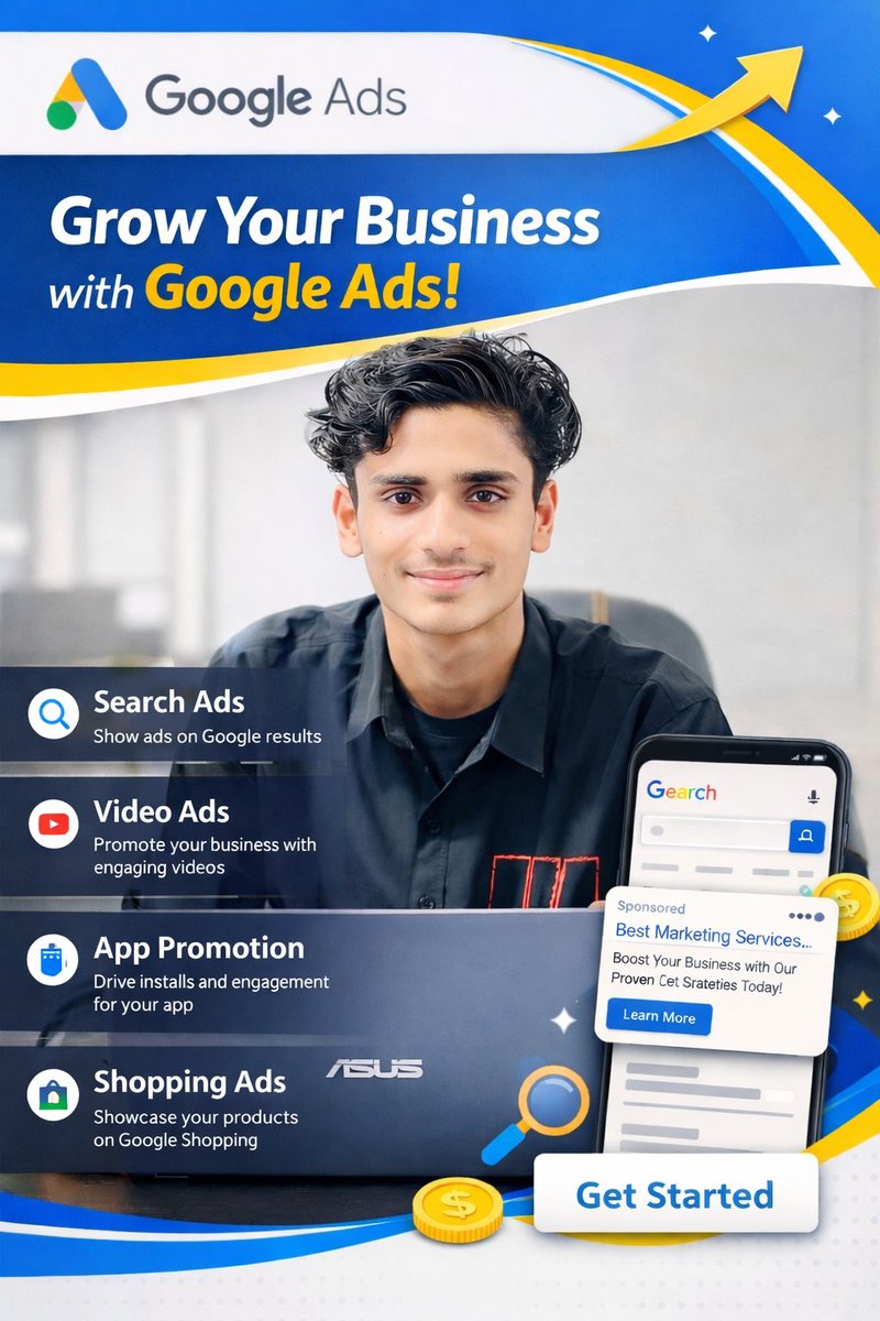 nahidjunior0's tweet photo. 🚀Google Ads Expert | Nahid Junior
High-converting ad campaigns that drive real traffic, leads, and sales.

🎯Search, Display &amp; YouTube Ads
📊Smart Keyword Targeting
💰ROI-Focused Optimization
📈Conversion Tracking Setup

No wasted budget  only real results.
📩 DM Nahid Junior https://t.co/mdnrbvIGvb