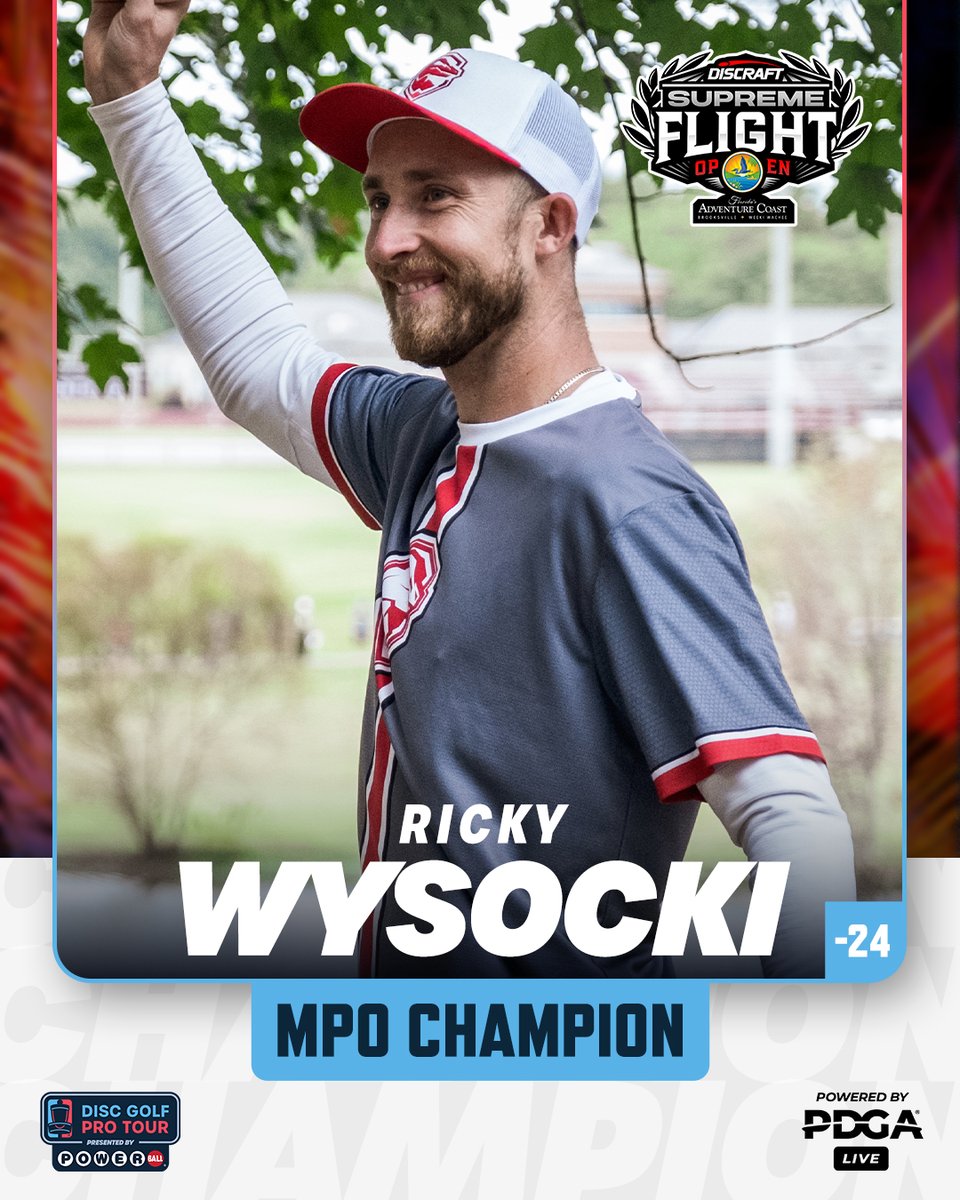 DiscGolfProTour's tweet photo. Ricky Wysocki is your 2026 MPO Champion of Discraft's Supreme Flight Open presented by Florida's Adventure Coast! 🏆 https://t.co/pSur0eKi3h