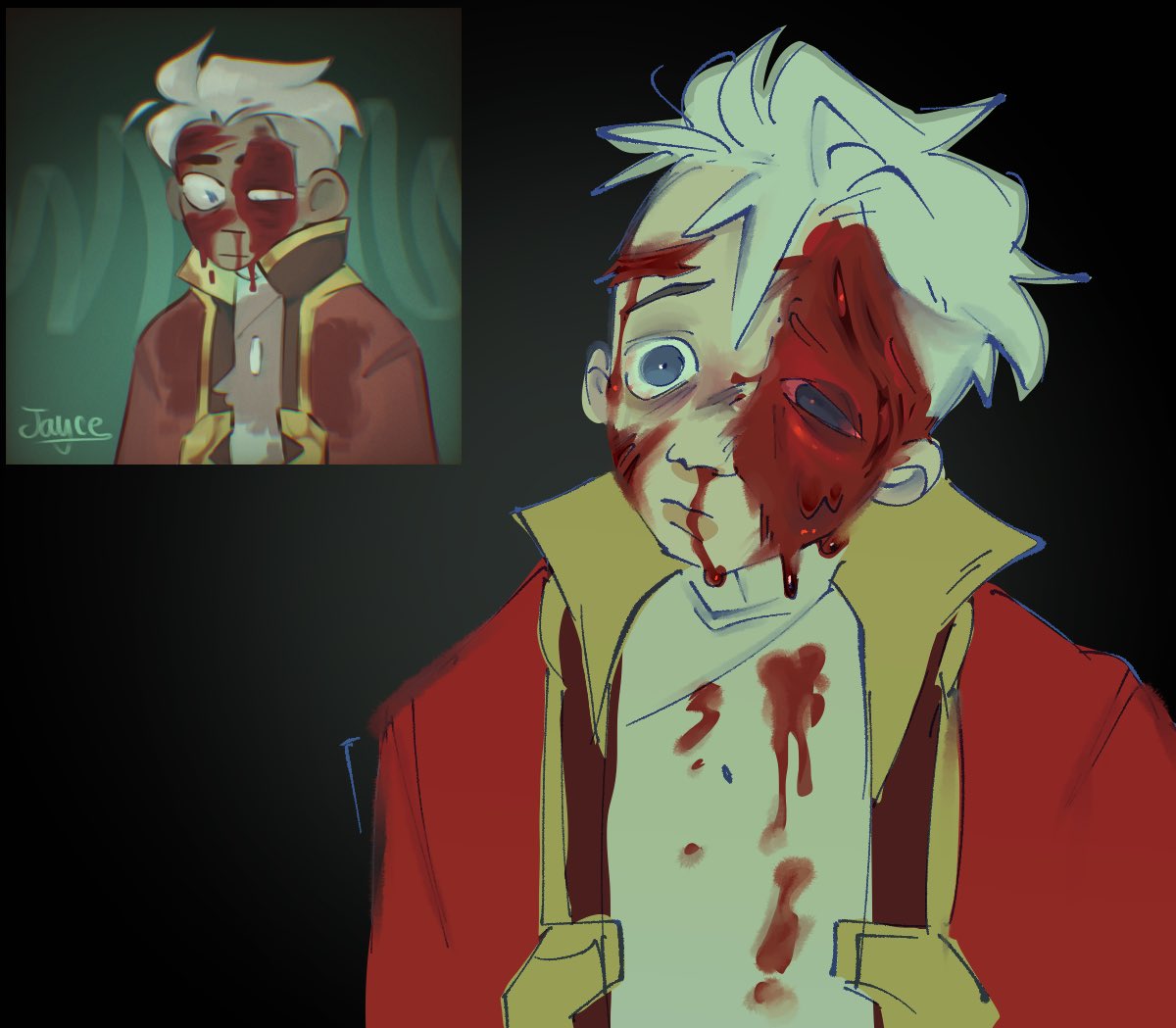 Blood, injury . .redrawing a random lore drawing of my old sky oc haha