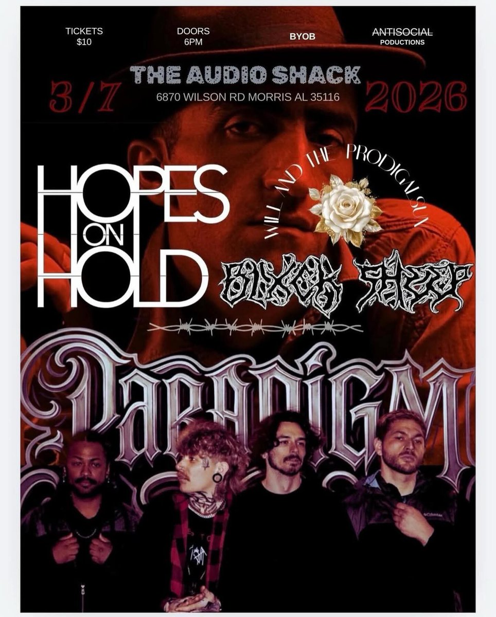 BLXCKSHEEPBAND's tweet photo. We got another show coming up this week! This Saturday, March 7th we'll be at the Audioshack in Morris, AL (Audioshack$10  fee) All Ages are Welcomed  Show starts at 6 p.m. so I hope to see y'all there! 🖤🐏🐑✍🏿📖💪🏿 #blxcksheepband #willandtheprodigalsun #hopesonhold #paradigmal https://t.co/DuTQt8Lcp2
