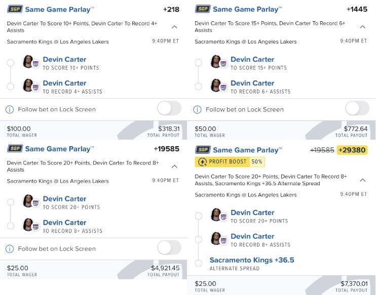 Going for 3 straight twitter plays cashing in a row, getting even freakier tonight with some Devin Carter action 🤪

$200 🔜 $13,382📈

In the last 8 games, besides 1 game he had 5 minutes, he has 23+ minutes in EVERY, he has 12+ attempts in EVERY game, 7+ potential assists in