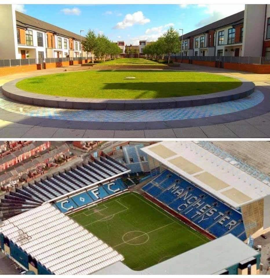 Once the beloved home of Manchester City, Maine Road stood as one of English football’s most iconic stadiums. Though it has since been replaced by a housing development, its spirit endures — with the original centre circle preserved and thoughtfully incorporated into the new