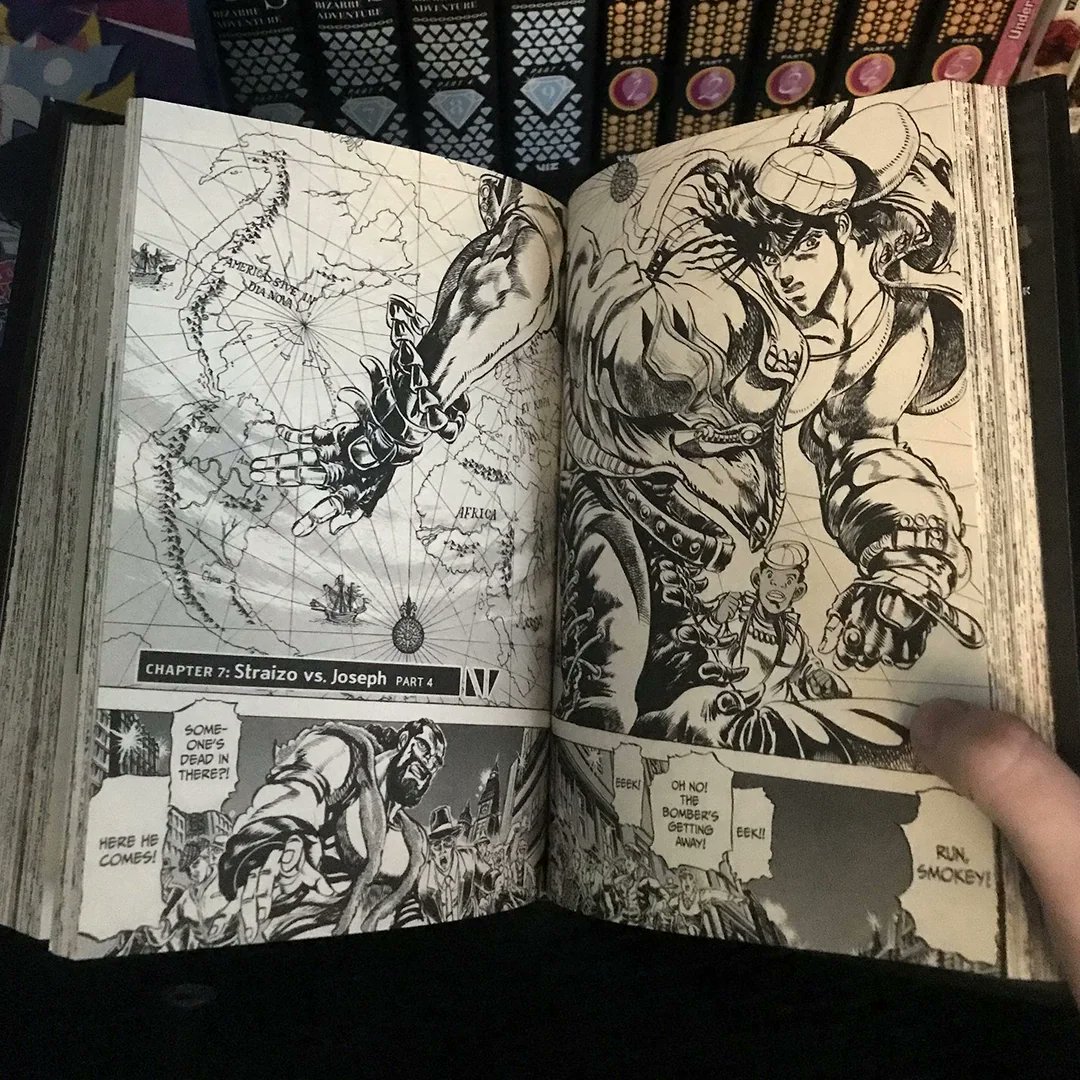 SamuelSouled's tweet photo. Araki se adelantó a su tiempo y usó una técnica a la que llamo "deformación leve", donde se cambia por poco la anatomía de los personajes para que cuadren en páginas físicas.

Aunque supongo que no funciona en todos los estilos. https://t.co/AlYAxVQQdu