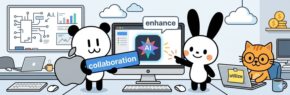 pandapipandapi's tweet photo. AppleとGoogleがAIで手を組んだ🤝競争相手が親友に？🍎🔍
・collaboration: 協業
・utilize: 活用する
・enhance: 強化する
#オンライン英会話 #ネイティブキャンプ #デイリーニュース
Apple And Google Team Up To Improve AI With Big Payments
 https://t.co/iiSgBTbhug https://t.co/gmZtEL8eRi