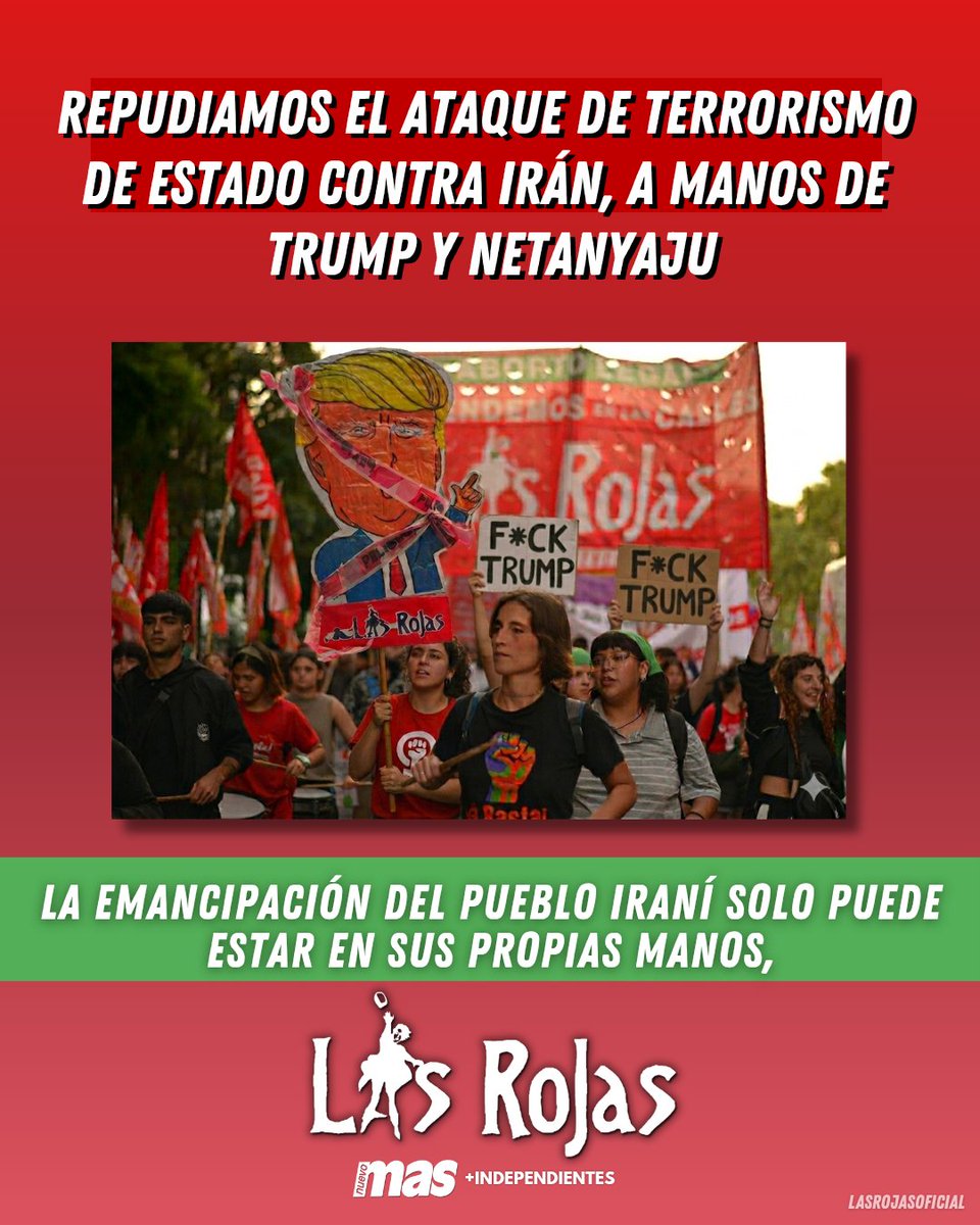 REPUDIAMOS EL ATAQUE DE TERRORISMO DE ESTADO CONTRA IRÁN, A MANOS DE TRUMP Y NETANYAJU 
El sábado a la mañana el gobierno ultra reaccionario de Trump junto al sionista, genocida Netanyahu bombardearon nuevamente Irán en una clara acción de Terrorismo de Estado contra la población