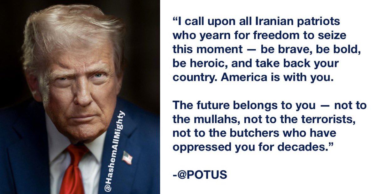 HashemAllMighty's tweet image. America stands with Iranians 🇮🇷 🇺🇸 
Bravo @POTUS 👏🏼👏🏼👏🏼