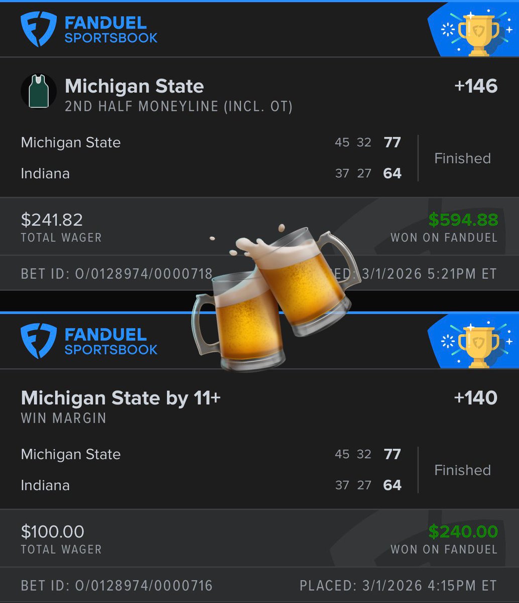 beerball3r's tweet photo. Victory for MSU

#BeerBets https://t.co/fvlBz4H2AM