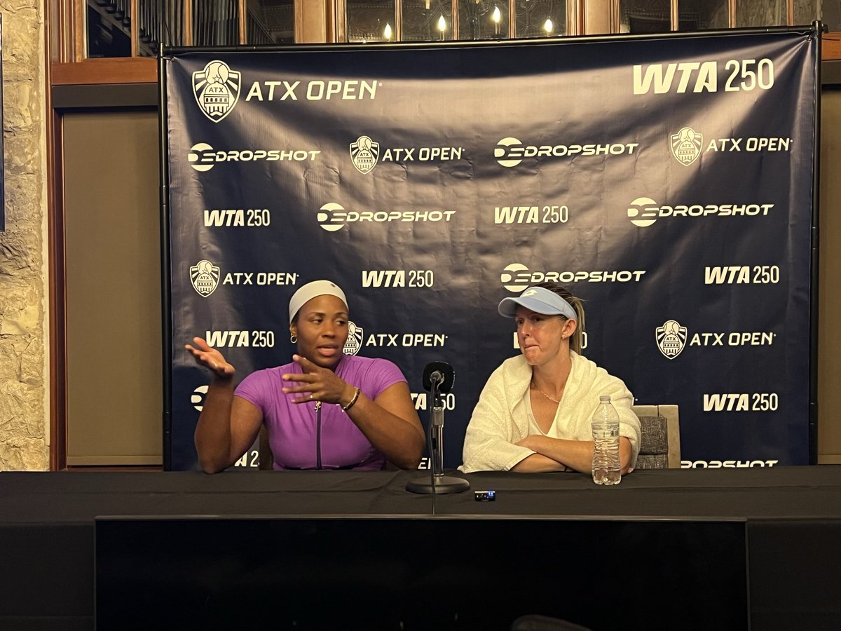 HanlonWalsh's tweet photo. ATX Doubles Champs 🏆
Happy for Taylor to get the W after her singles loss and for Storm to win a 2nd title in her post-Achilles comeback era.
Both joked in press about how they have a doubles partnership triangle with Kat Siniakova (good company to keep).
@AtxOpen | #ATXOpen https://t.co/XdRePXHbAp
