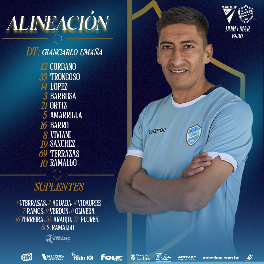 🔵NUESTRO XI PARA HOY⚪
Estos son los 11 que saldrán desde el inicio🙏Vamos por la victoria⚽
#VamosAurora
