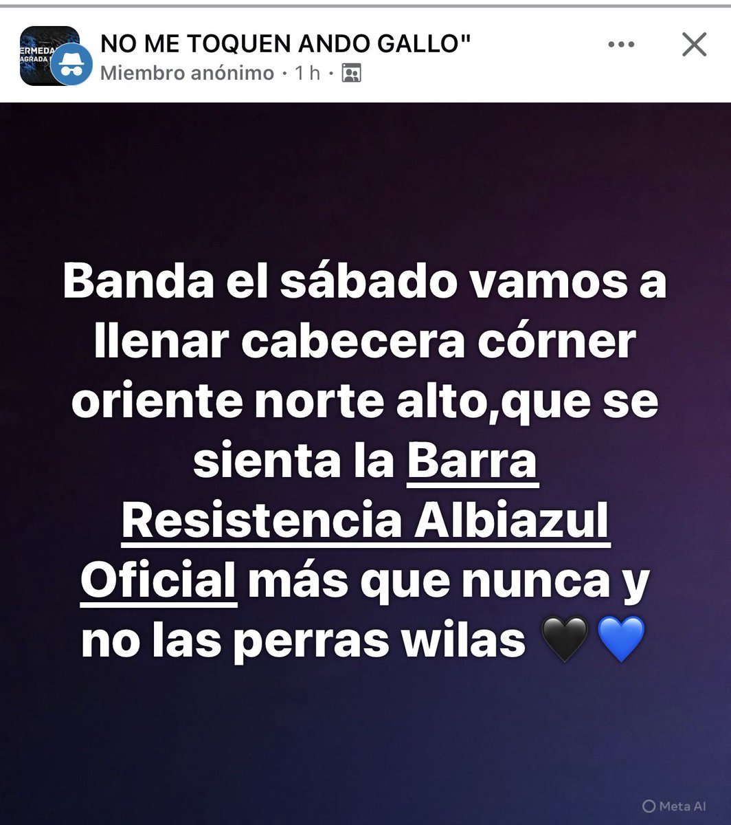 Normalmente no concuerdo con los orates de Fb. Pero creo aquí tienen razón.

Lleven globos con los colores del equipo, todos cantando, todos alentando u presionando. 

Todos con la azul y negro 🔵⚪️⚫️.