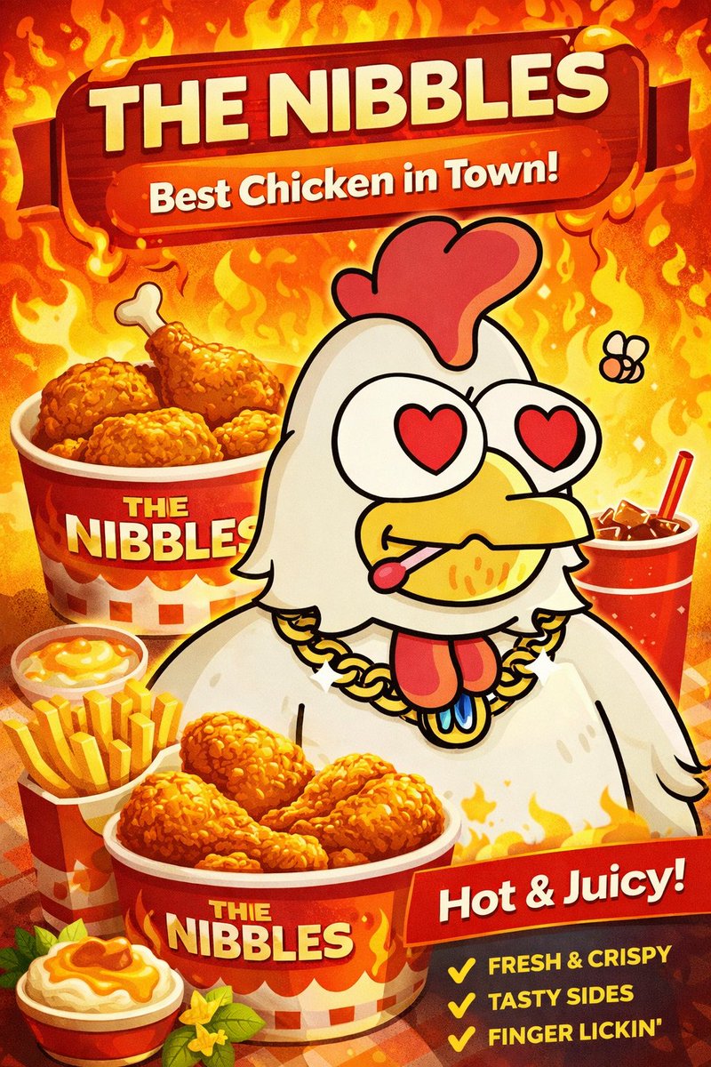 Guess what? Starting 3/3 you can mint The Nibbles by <a href="/frankythefrog/">Franky the Frog</a> 
w <a href="/fordenad/">Fordenad</a> on the art
w <a href="/Maaaaahhhaaaaa/">Maaaaahhhaaaaa</a> on the biz
w <a href="/joethecoworkerx/">JOE ✿</a> on the infrastructure

Best Chicken in Town! 🍗