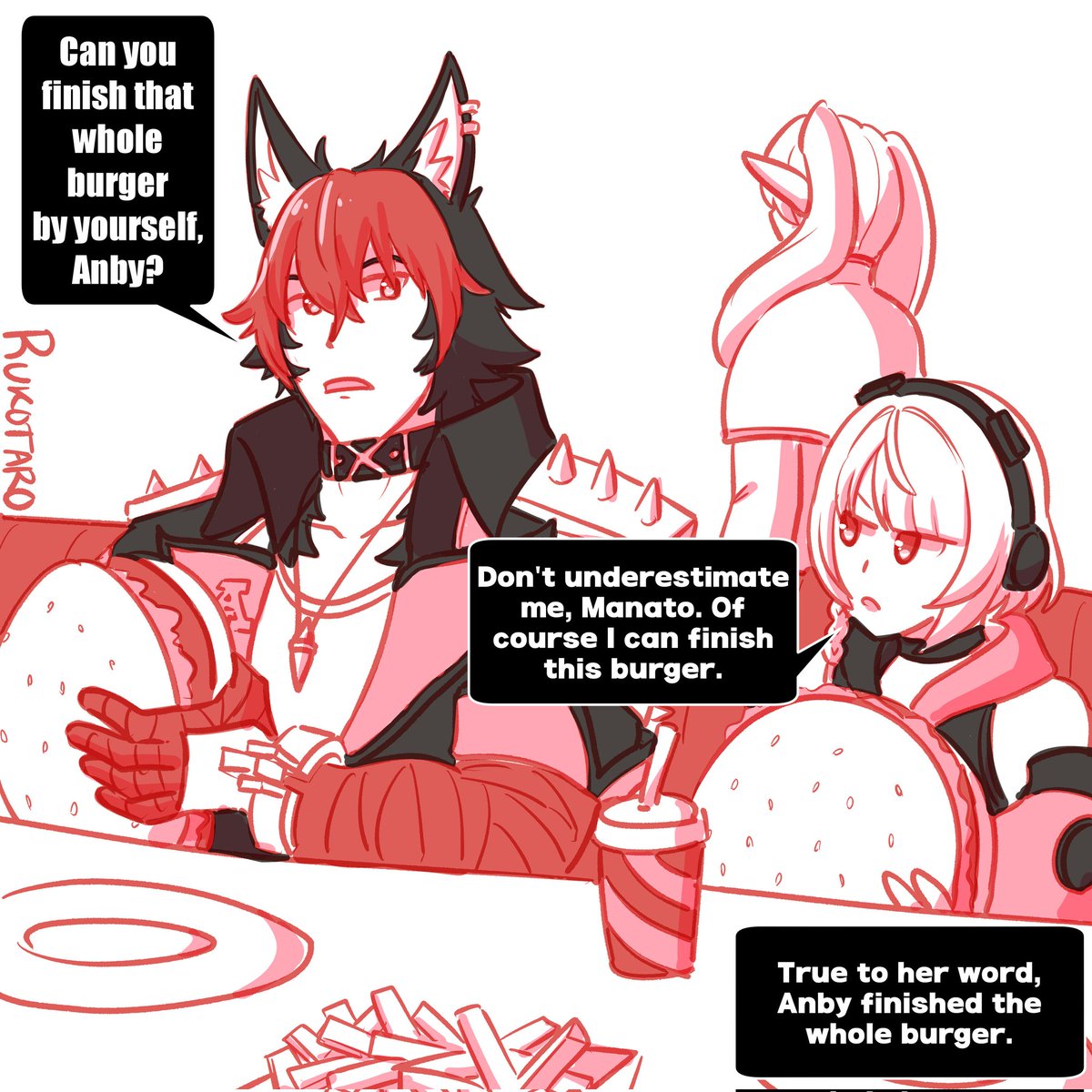 Manato having burgers with Anby.

#zzzero #ZZZ #ZenlessZoneZero