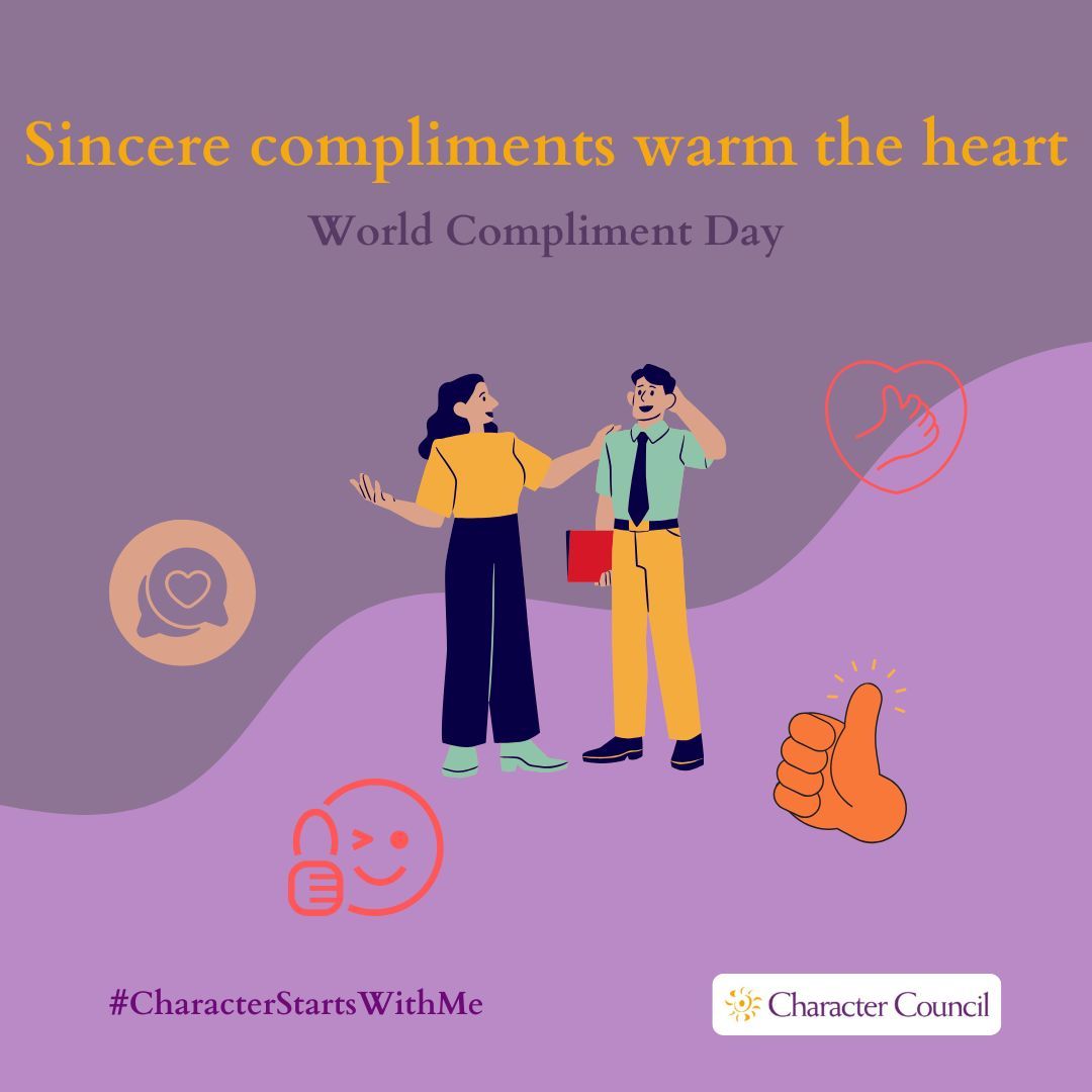 CharacterCincy's tweet image. Celebrate #WorldComplimentDay today by sharing heartfelt compliments with those around you.  Extra points if you are #Creative!  #Positivity #CharacterStartsWithMe