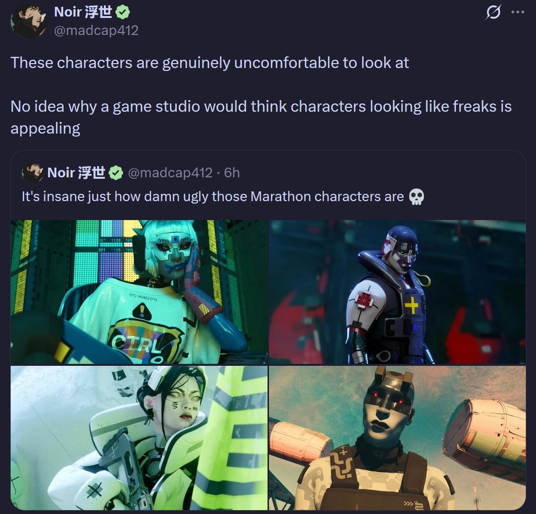 I'm not trying to be the #1 Marathon defender, but isn't this tweet literally proving that the art direction works? I don't think that the human bodies printed out by bio-engineered worms are supposed to look super appealing man lol. Their whole existence goes against nature