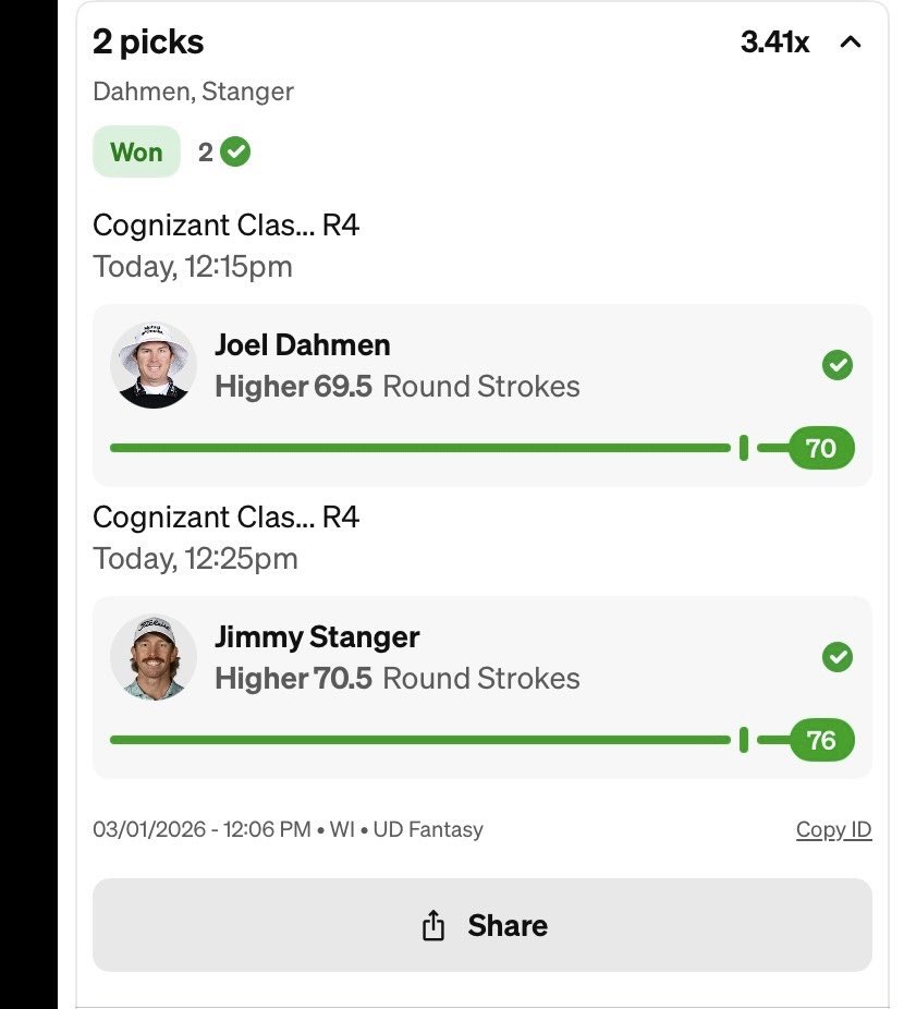 Thank you very much Mr Shane Lowry⛳️🔥

Shane’s +4 in his final 3 holes put us well into the profit for our final round.‼️

These payouts on underdog are a legitimate game changer for PGA prop betting😈

Two MASSIVE tournaments coming up the next few weeks. Click the link in my