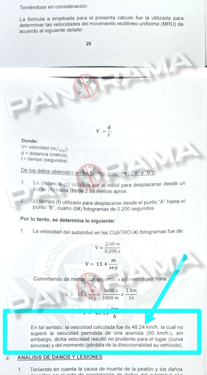 PanoramaPTV's tweet photo. ¿A qué VELOCIDAD iba Adrián Villar?

La Policía ha realizado un cálculo y la establece en 48.24 km/h, suficiente para que su accionar junto con la imprudencia y huída de Villar segara la vida de Lizeth Marsano.👇