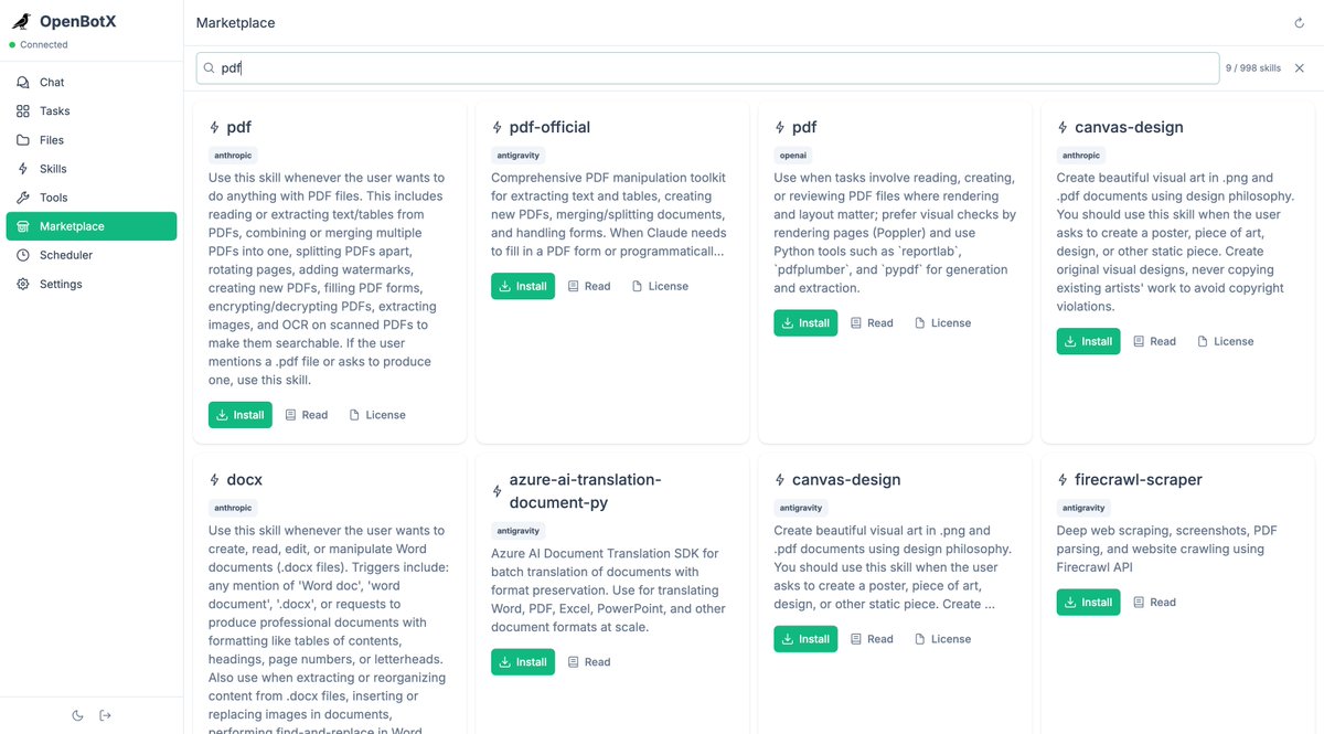 openbotx's tweet photo. 🚀 OpenBotX v0.0.7 chegou com um recurso exclusivo: Marketplace nativo de Skills!

Não quer criar skills do zero? Use as que já estão disponíveis.
Quer contribuir com a comunidade? Envie suas skills 👇
https://t.co/IiV7Ok1M7k

🌐 https://t.co/HgY2ouPcpU

#IA #OpenBotX https://t.co/BMULT3C9aa