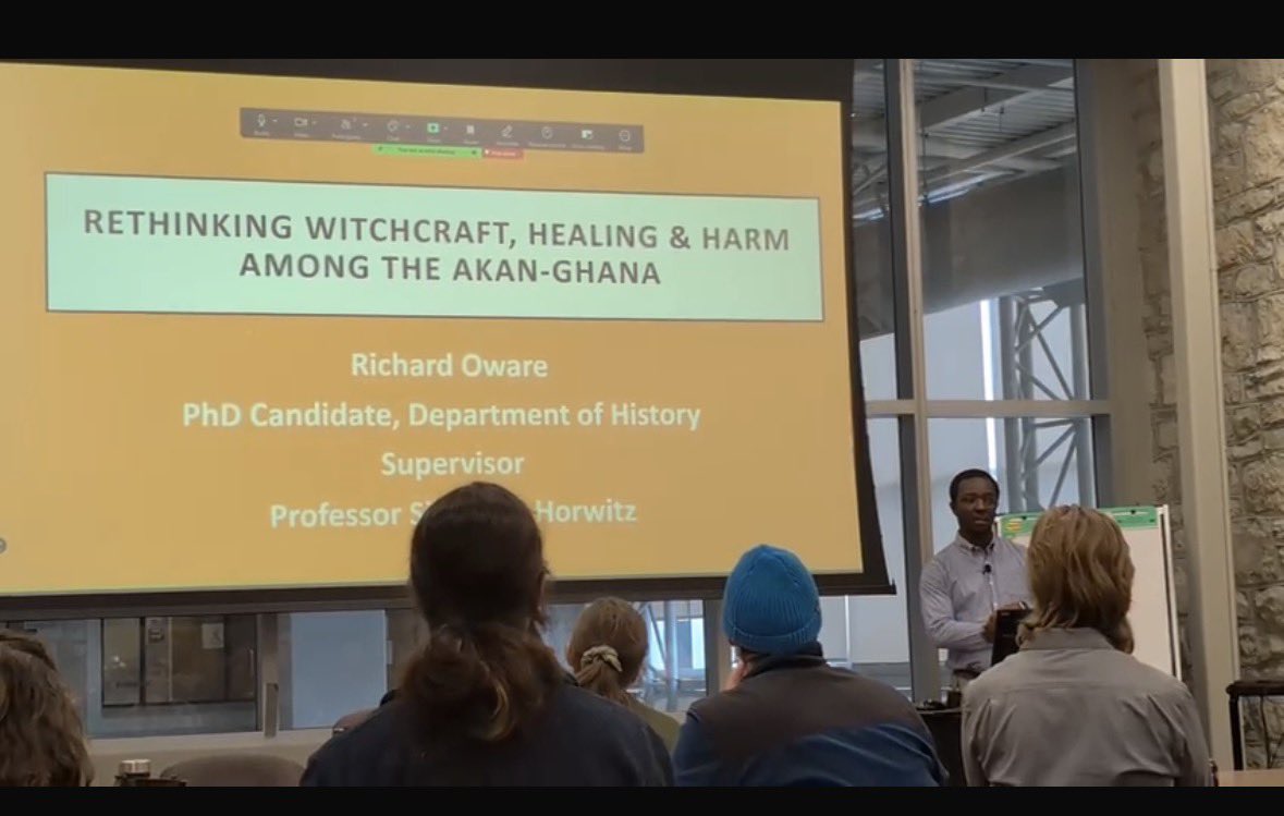 I presented my ideas on Witchcraft, Healing, and Harm among the Akan in Ghana. I push against the historical narratives that demonize witchcraft in Africa and highlight its significance in the politics of harm and healing in Ghana. I am grateful to <a href="/usaskhist/">U of S History Dept.</a> for this opportunity