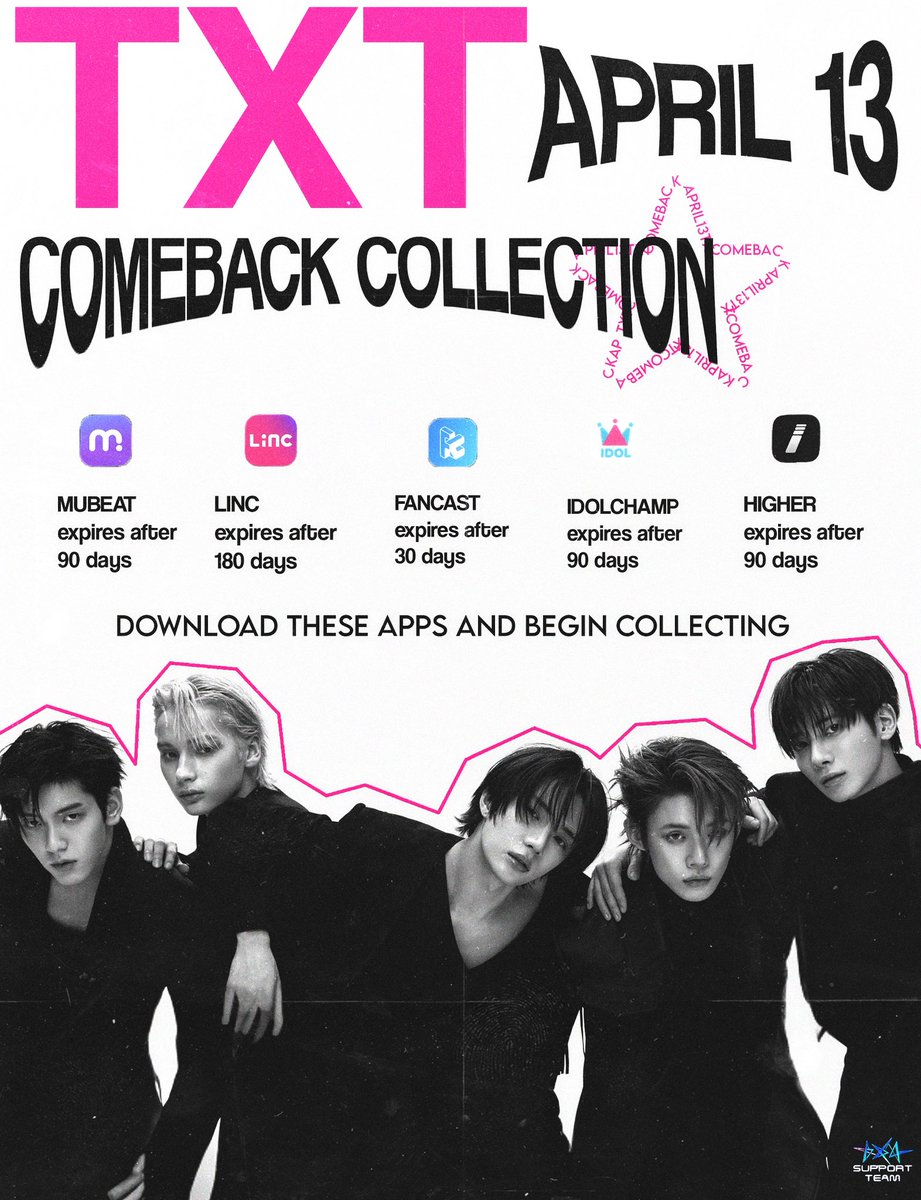 ppollbatu's tweet photo. ⭐️ MOA ⭐️

With TXT having a comeback April 13th, please start collecting on the following apps.

This is TXT’s first comeback after their contract renewal, so let’s do our best and give them their well deserved awards! https://t.co/bOohihnXEM