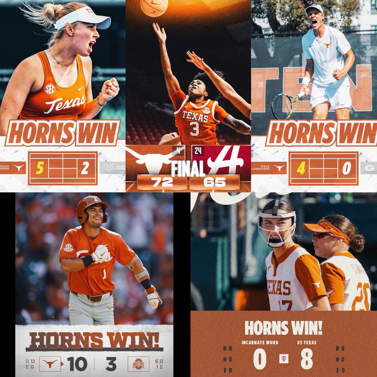 5-0 Sunday caps a perfect 13-0 weekend for 🤘🏻

🔸 On the Weekend 🔸
🥎 Softball: 4-0 &amp; 17-straight wins
⚾ Baseball: 3-0 &amp; 11-0 on season
🏀 Women’s Basketball: Road win at No. 24 Alabama
🏀 Men’s Basketball: Victory at Texas A&amp;M
🎾 Men’s &amp; Women’s Tennis: Combined for 4 SEC wins