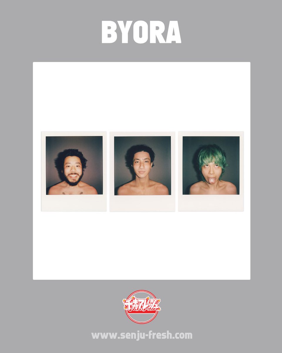 BYORA
東京を拠点に活動する3人組、BYORA。Shogo Mochizuki (Vo / Pro)、MÜKÜ (Vo)、Urban (Vo)で構成され、2022年に結成。2025年12月3日に、1stアルバム『jun!』をリリース。自称ヌーヴェルヴァーグラップトリオ。

Instagram
<a href="/byo_ra/">Bū Rā Byō</a> 

HP
byora.nl

<a href="/byo_ra_/">BYORA</a> 宜しくお願い致します🔥