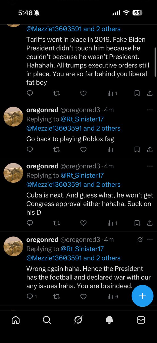 MasonLimon's tweet photo. @oregonred3 @Rt_Sinister17 @Mezzie13603591 @MattFinnFNC @drefanzor And you blocked me 🤣🤣 can’t handle the argument or the fact that you were wrong and I was right and btw still goes against Article 1 of the Constitution 😁 and fyi your president is a pedo you support him which makes you a pedo support 😂🫵🏼🤡 go fuck yourself loser https://t.co/kWN7vCMhA1