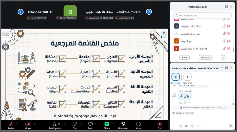 P_FaisalPrize's tweet photo. #ساعة_مع_متميز
برنامج رمضاني إثرائي هدف في لقائه الأول "موظف باحث .. وأثر ممتد" إلى تعزيز دور الموظف في الانتقال من التنفيذ إلى قيادة التغيير وصناعة الأثر في بيئة العمل قدمته سارة النفيعي الفائزة بالجائزة في دورتها الثانية. https://t.co/IEzoPYb1t1