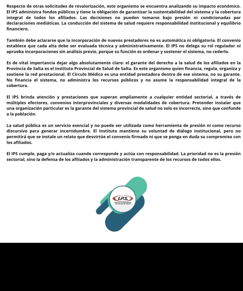 salta_ips's tweet photo. Respuesta al Círculo Médico de Salta 

.
.
#IPSSalra https://t.co/Q5u29nI6j1