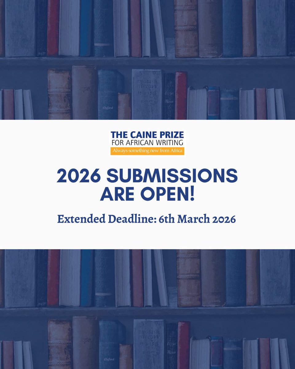 CainePrize's tweet photo. Publishers of African short stories, we hear you!

By popular demand, we’ve extended the submission deadline to Friday, 6 March.

If you’re publishing bold, brilliant short stories by African writers, our judges can't wait to dive in.

Submit here: https://t.co/7tci9EPXJU https://t.co/huiiUhSsil