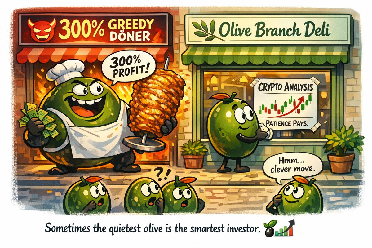 “When profit-hungry meets patience-smart. 🫒💹
Sometimes the quietest olive is the smartest investor.”
#OliveWisdom #GreedVsStrategy #SmartInvestor #ZeytinMizah #CryptoHumor #DönerVsOlive #StreetOfOlives