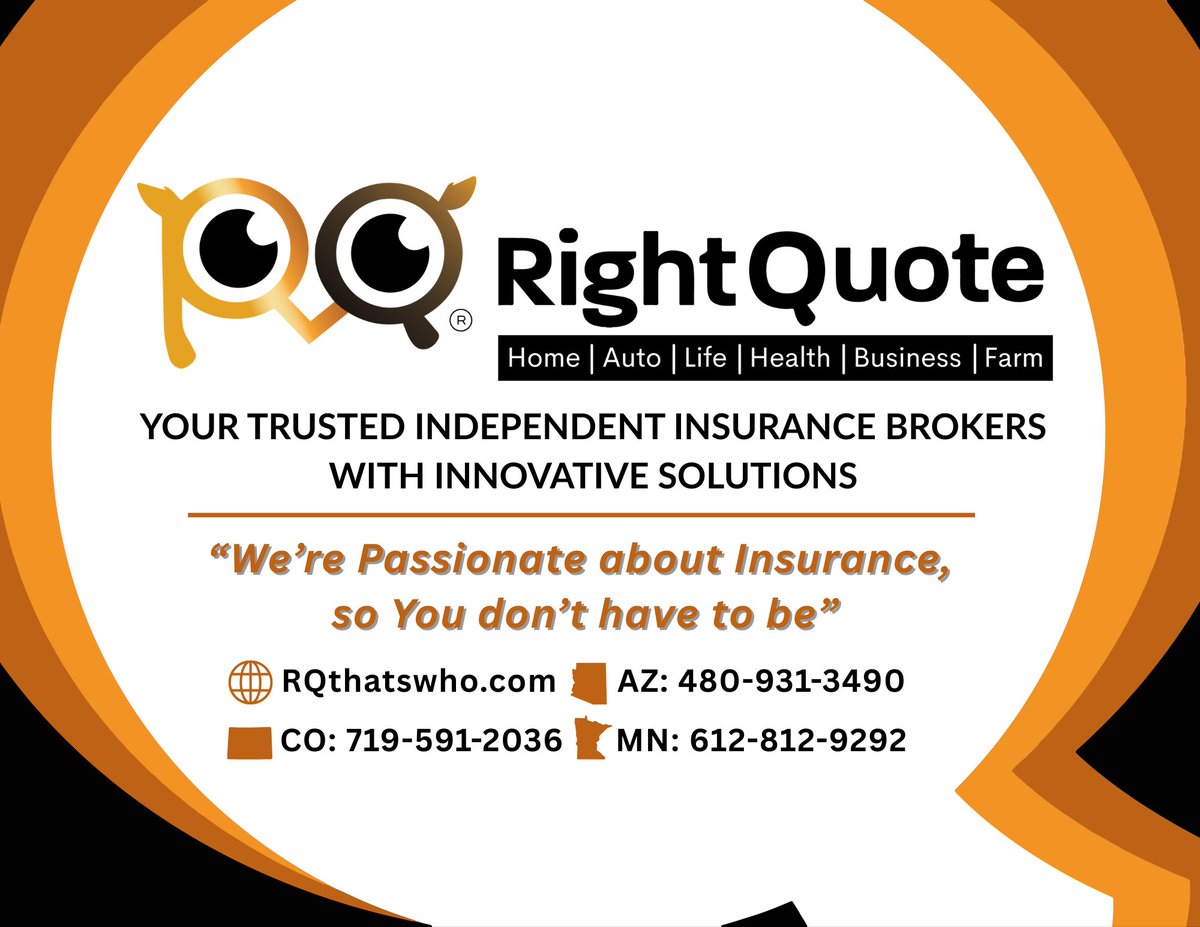 RightQuoteIns's tweet image. RightQuote Licensed Business Insurance Brokers
We're Passionate about Insurance so You don't have to be!

🌐 RQthatswho.com
 📞CO: 719-591-2036  
📞 MN:612-812-9292 
📞 AZ:480-931-3490

#InsuranceExperts
#BusinessInsurance
#TrustedAdvisor
#IndependentBroker