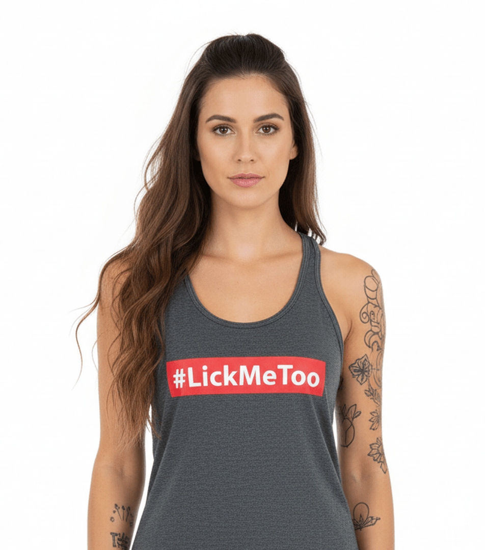 THIGHBRUSH® #LICKMETOO Women's Tank Top in Heather Charcoal Grey with #LICKMETOO on front, logo on back. Sizes XS-XXL. Soft, pre-shrunk fabric. Product Link:  #THIGHBRUSH #BEARDS #FASHION #TRENDING #MENS #SUMMER #SEXYSHIRTS