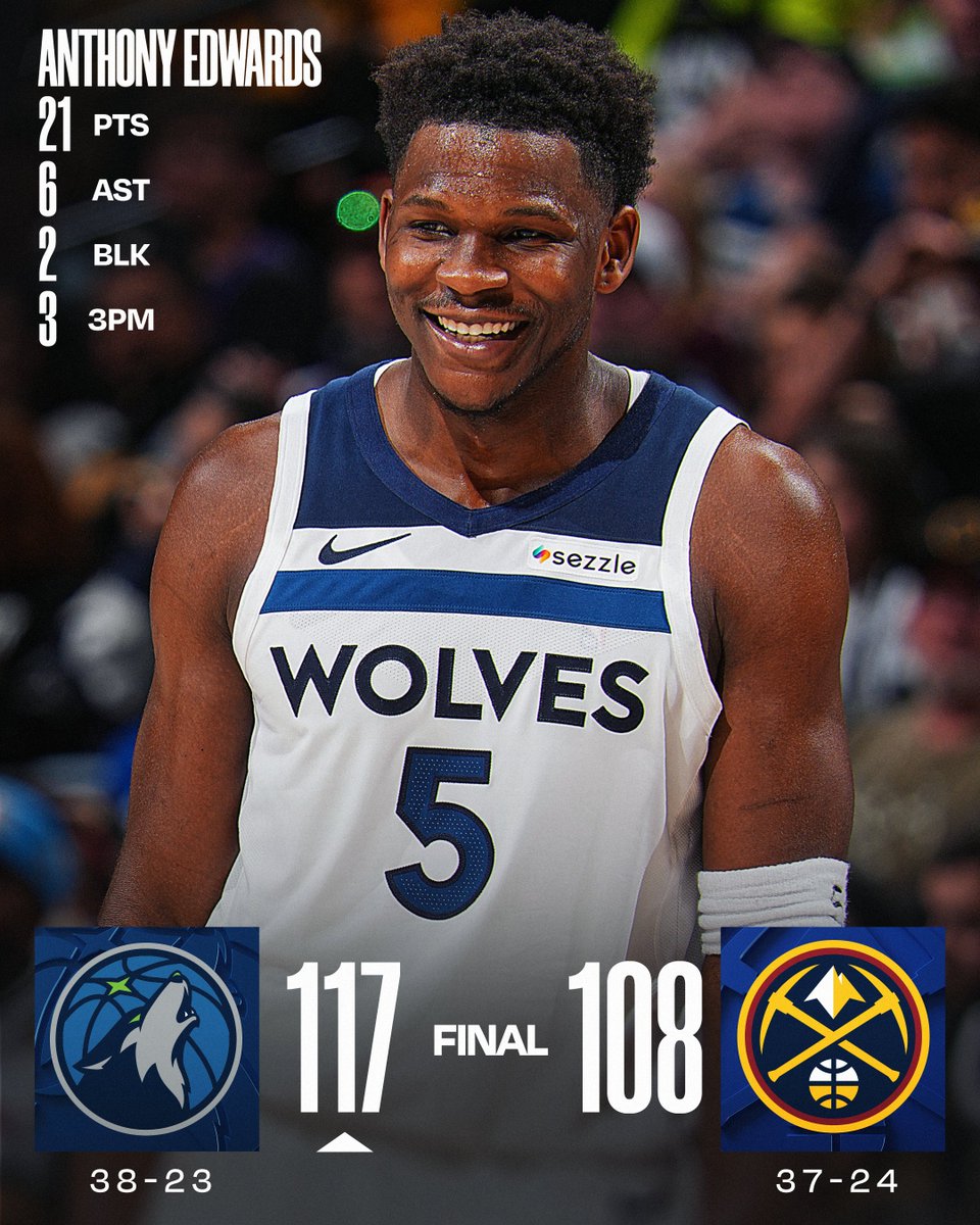 🏀 SUNDAY'S FINAL SCORES 🏀
Ant leads the @Timberwolves to their 3rd win in a row!
Jaden McDaniels: 20 PTS
Bones Hyland: 18 PTS, 3 3PM
Donte DiVincenzo: 17 PTS, 5 AST, 2 STL, 5 3PM