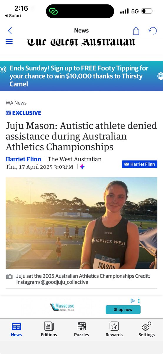imandymason's tweet photo. @athswest has approved my daughter Juju’s request for carer assistance at the upcoming WA State Champs as we had to the AHRC to seek an apology from @AustralianAths for denying her the same assistance at the 2025 Nationals. Thanks @athswest for inclusion and support to compete 🙏 https://t.co/oZuwpMEg0H