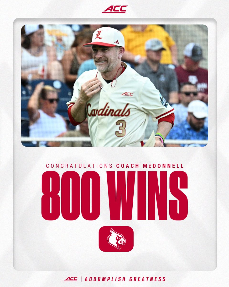 ACCBaseball's tweet photo. 800 career wins for Coach McDonnell ‼️ https://t.co/dAxZHmyRLF