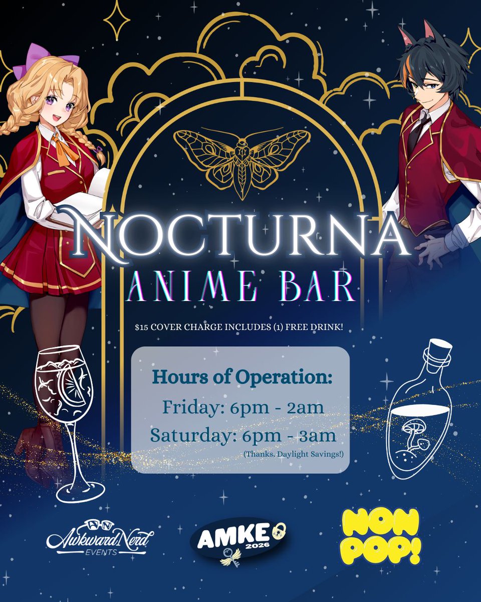 Animemilwaukee's tweet photo. 🌙✨Anime Milwaukee has teamed up with Non-Pop!, Awkward Nerd Events, and a group of wonderful guests ready to provide nonstop entertainment and immaculate vibes at Nocturna Anime Bar! Join us for Drag Bingo, face painting, DJs, live painting, and more!
https://t.co/f5PWuDTEop https://t.co/SEBkDcYlC3