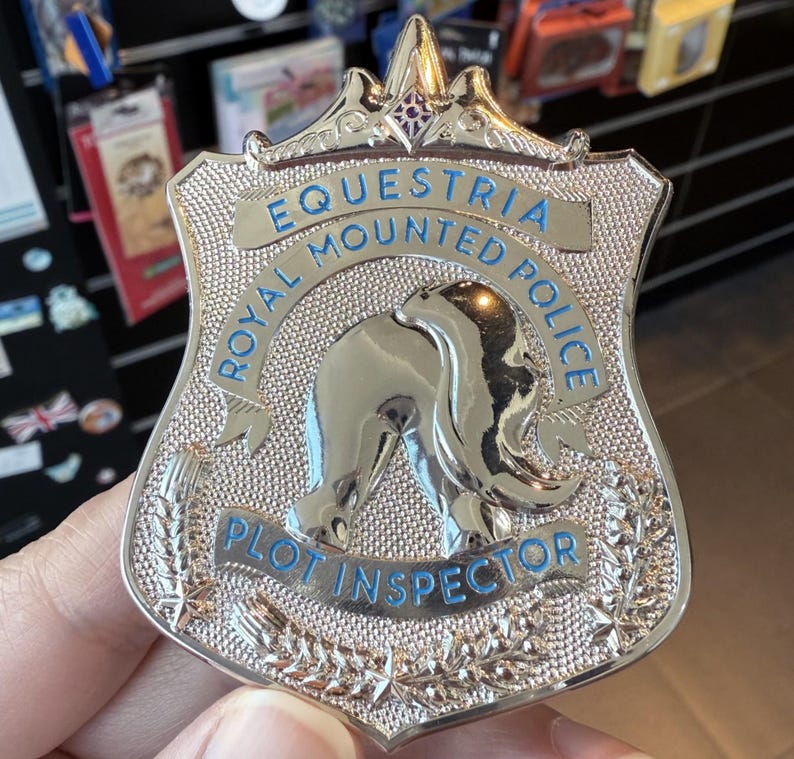 1APlatoon's tweet photo. [Arrow] Last call! Plot inspector badge count: 4 remaining. We hope to have more before NeighCon and to anyone who pre-ordered, THANK YOU, I am shipping them out tonight! https://t.co/atZoi0WcrA