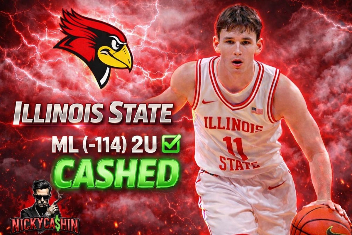NickyCashin's tweet photo. CBB POD WINNER 💵

Illinois State Redbirds ML (-114) 2U ✅

3-0 (100%) Last 3 CBB Free Plays 📈

The Alma Mater comes through.

Who CASHED another with Nicky? 🐐 https://t.co/2ftl3d6Tbr