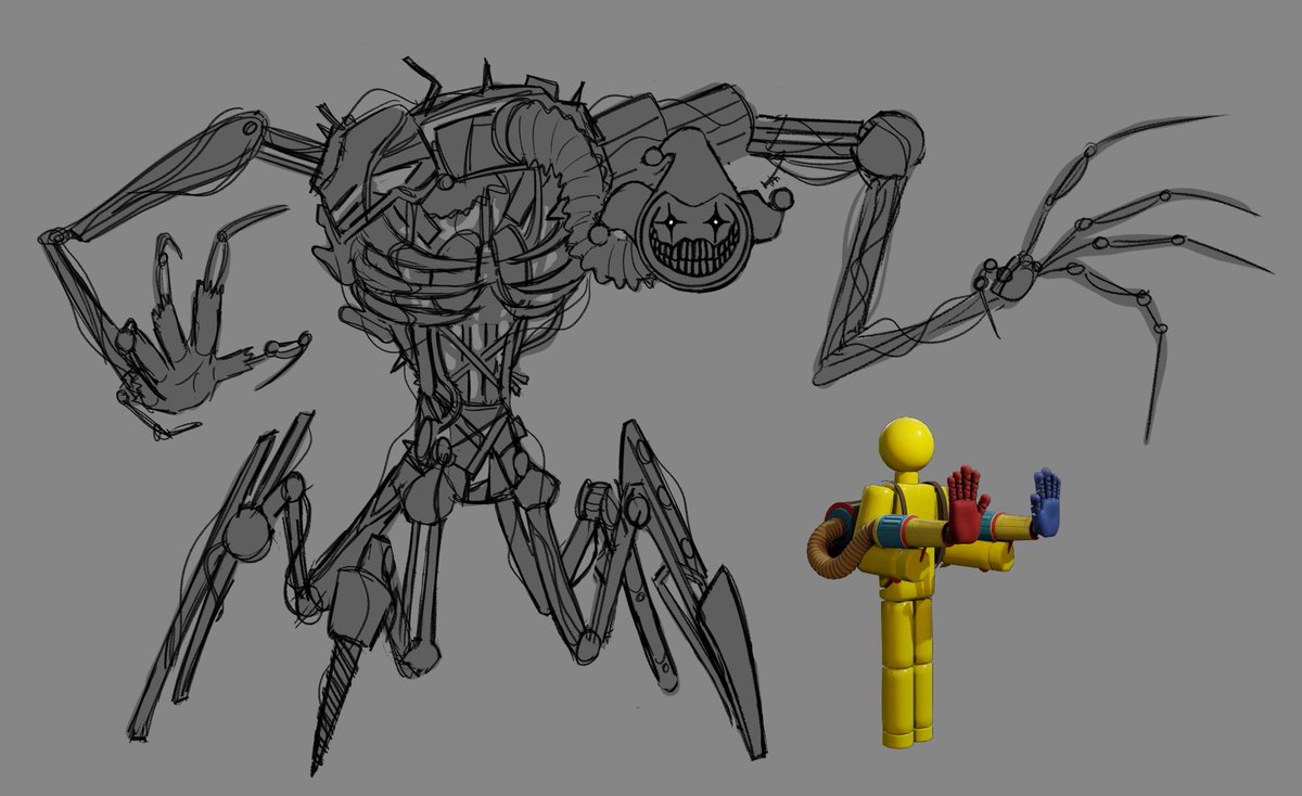 Seeing that the Prototype is finally revealed in #PoppyPlaytimeChapter5, I wanted to share my earlier concepts for him!

In this version he was made to look much scrappier, like he put himself together piece by piece from whatever he could find.