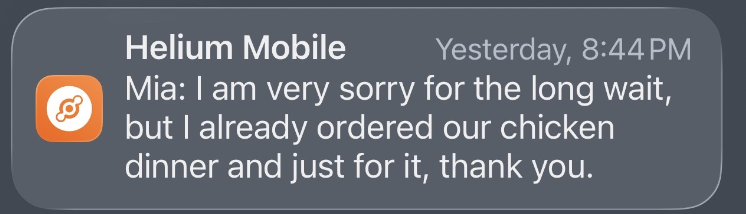 sgoodelldesign's tweet photo. Hey @helium_mobile 

Two days. Multiple verification attempts. A valid Michigan state ID. Broken Persona links. No manual review offered. Instead of resolution, I received a message about a rep ordering dinner. Is this your customer service standard?! All over your e911 tax fee https://t.co/TfsAtsm6i6