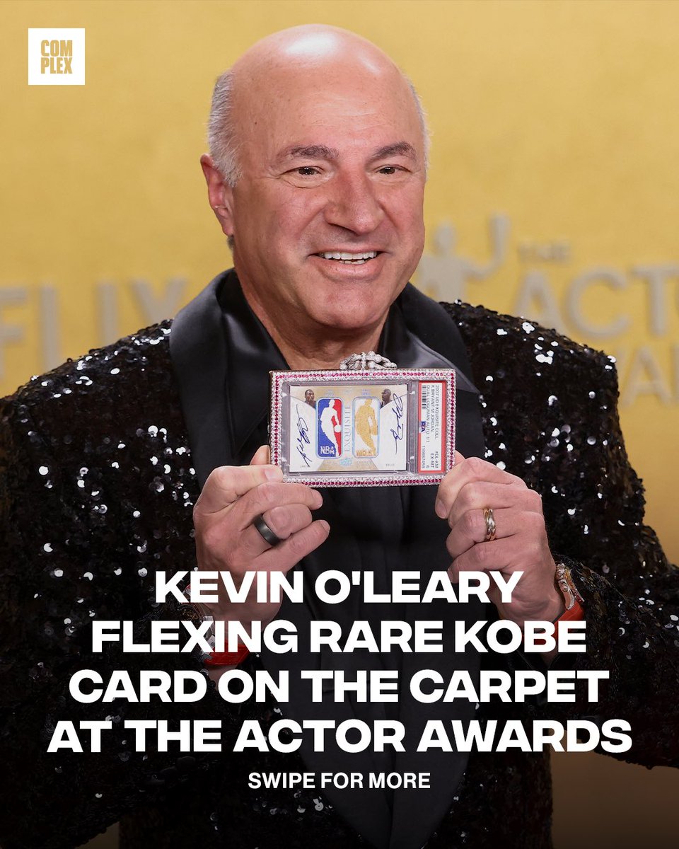 Complex's tweet photo. Kevin O’ Leary flexing rare iced out Kobe card at the Actor Awards 💎 https://t.co/yKU9ZN2OXA