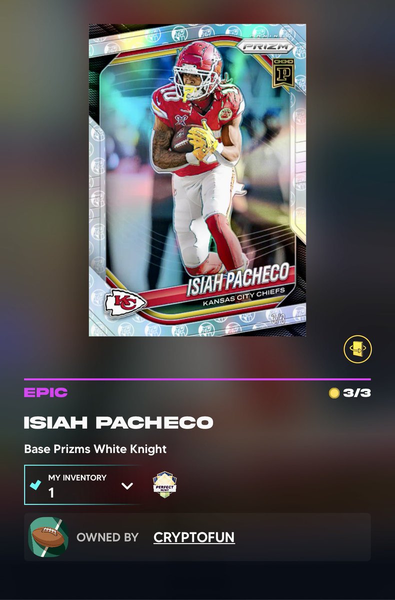 MAK73ITA's tweet photo. Just pulled this Isiah Pacheco White Knight 3/3 🏈��� Ultra short print. Chiefs RB. Pure explosive runner with playoff DNA. Panini BC family — what are we thinking on this one? Hold for hype or flip into strength? 👀💎 #PaniniBlockchain #NFTCards #ChiefsKingdom https://t.co/ZdvW46CDxt