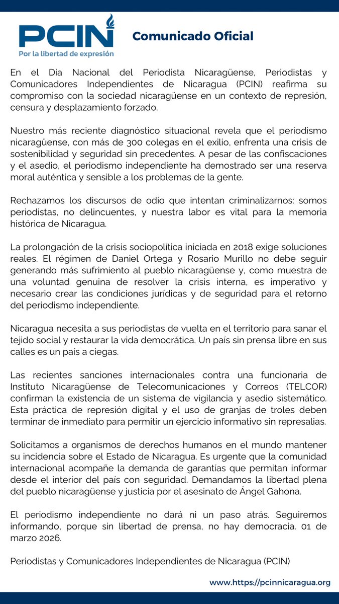 Periodistas y Comunicadores de Nicaragua tweet media