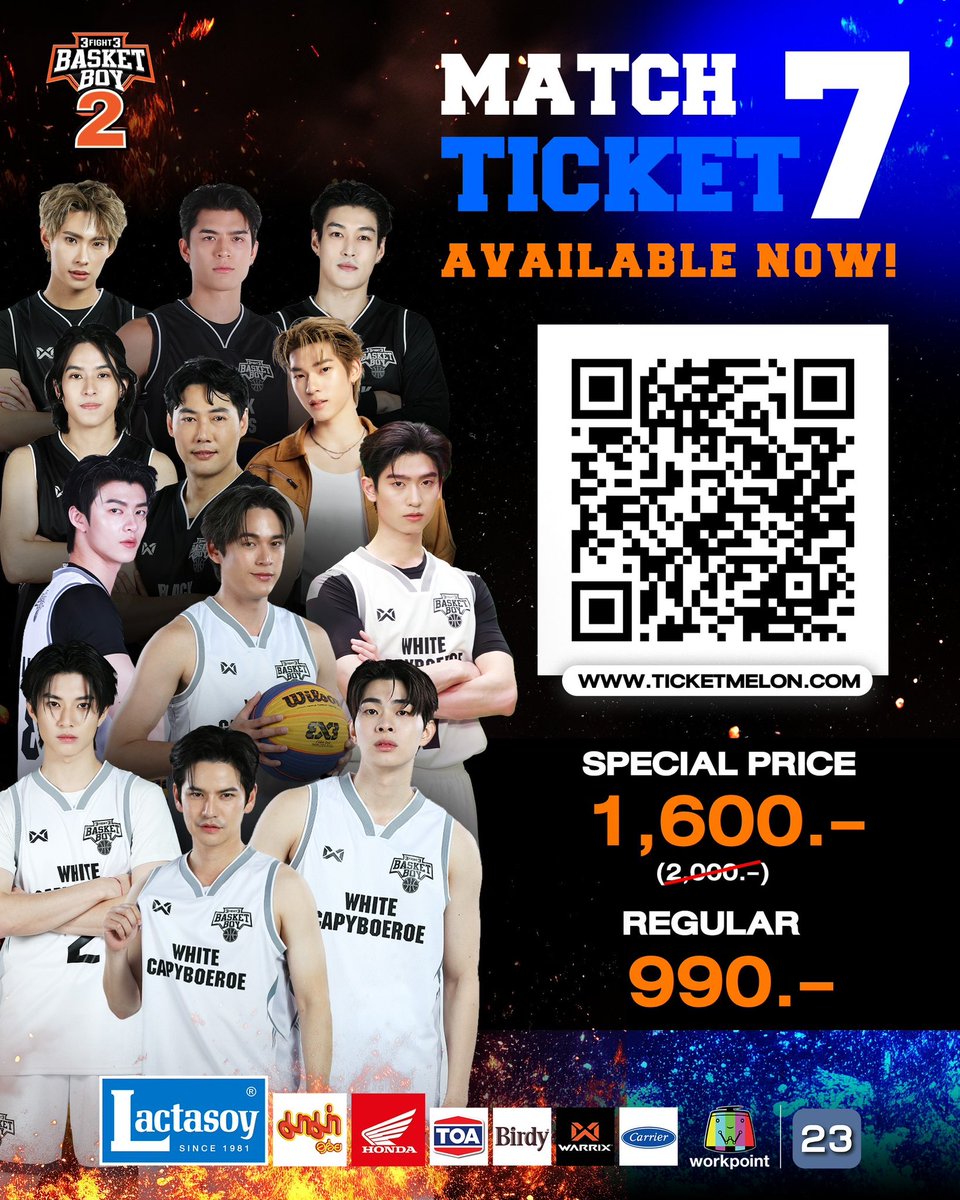 ‼️ MATCH 7 TICKET AVAILABLE NOW
ซื้อบัตรได้แล้ววันนี้ทาง Ticketmelon
🔗 ticketmelon.com/workpoint/3fig…

“3Fight3 Basket Boy Season 2 Presented by LACTASOY” - MATCH 7
วันอาทิตย์ที่ 15 มี.ค. 69 | Workpoint Stadium

#3Fight3BasketBoySS2