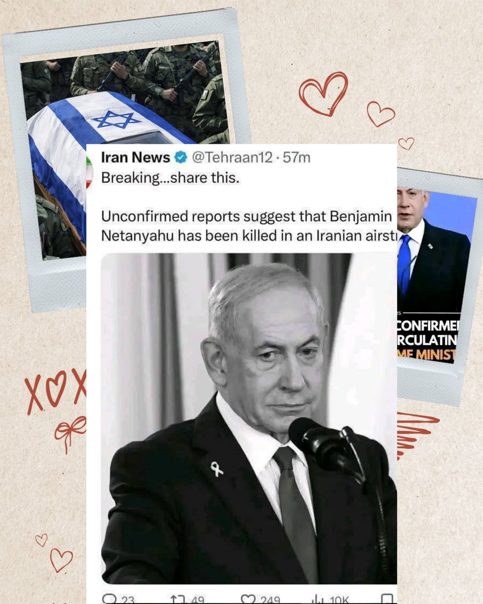 JaraJewar's tweet photo. Last hours There are many rumors that going viral on every Media reporting The Israeli President Benjamin Netanyahu is killed after Iranian Strikes on Israel Center Tel Aviv. Is this man really eliminated? https://t.co/q3wUwL2Lh0