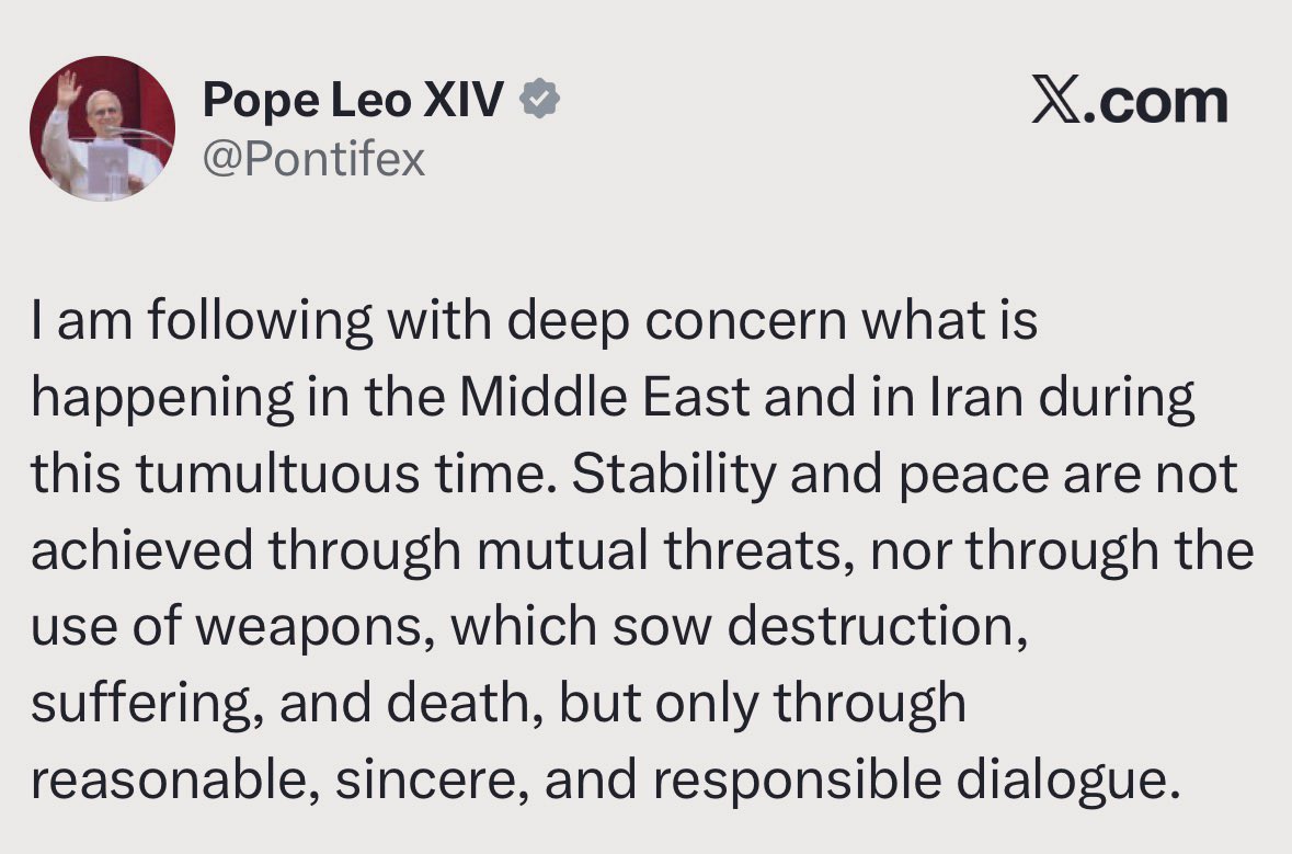 I understand that a pope wants peace, but the Catholic Church has adopted a naive and heartless pacifism which allows ppl to remain oppressed with no recourse and no defenders.

It demands “dialogue” with an oppressor who vows never to yield while the people suffer.