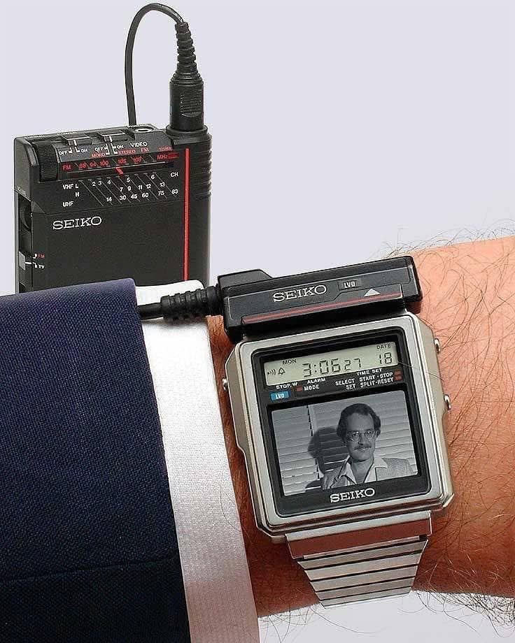 Back in 1982, Japan dropped the Seiko TV Watch TR02-01, because who needs just a boring old time-teller when you can strap a tiny TV to your wrist and pretend you’re living in the future?