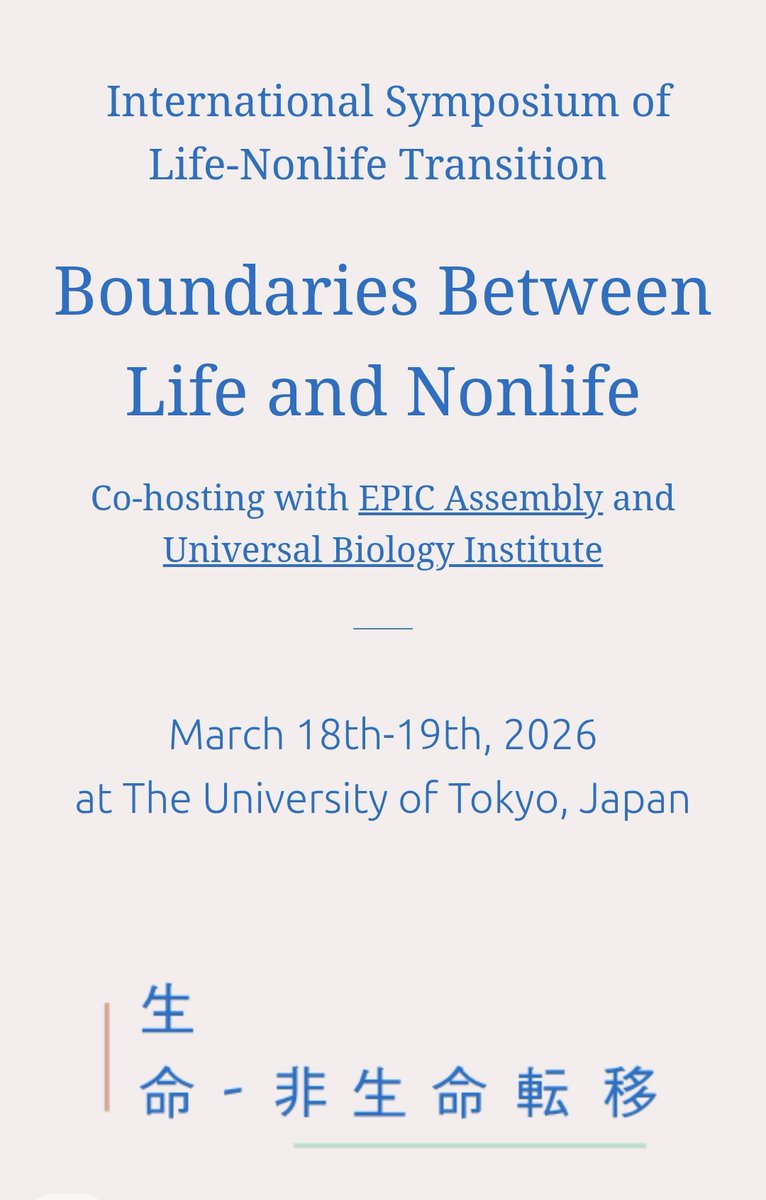 Life_Nonlife's tweet photo. 今月18日、19日に行われる国際会議 "Boundaries Between Life and Nonlife"のプログラムを公開しました！

幅広い分野から超エキサイティングなトークが目白押しですので、ぜひご参加ください！ https://t.co/7XZQl1fDlV